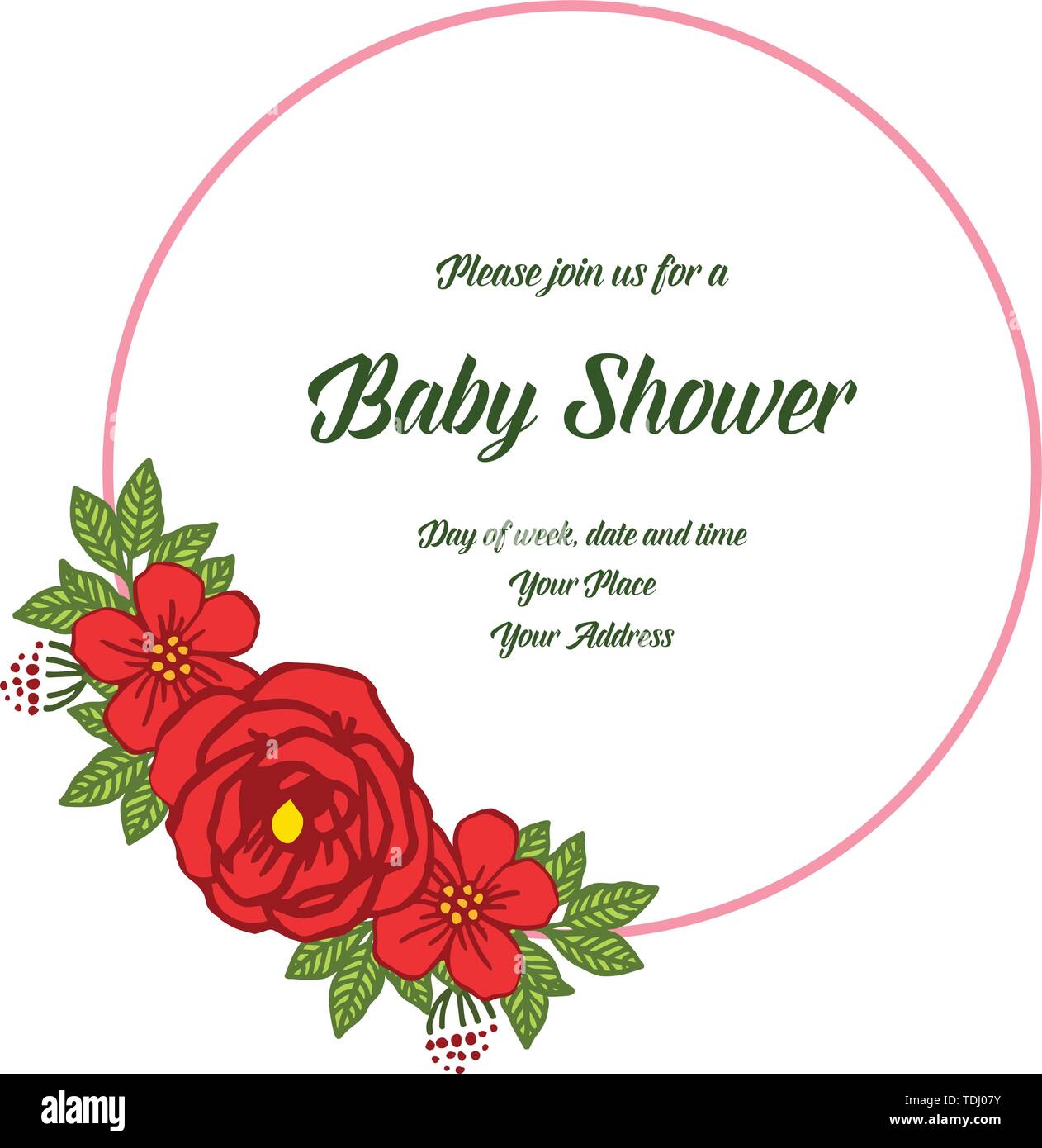 Vector illustration pattern art red rose flower frame for poster baby ...