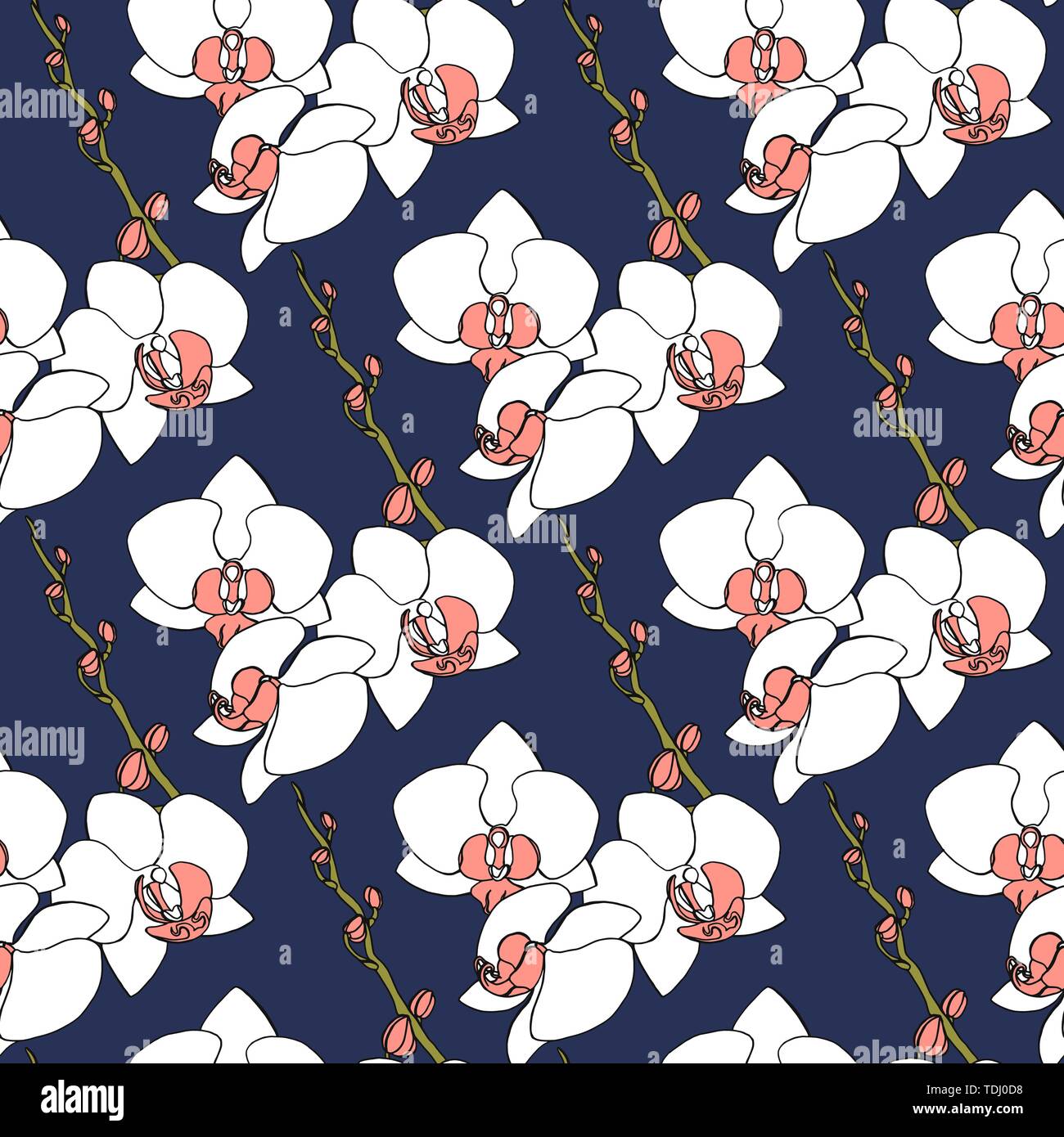 Seamless pattern with orchid flowers, nature floral background, stock ...