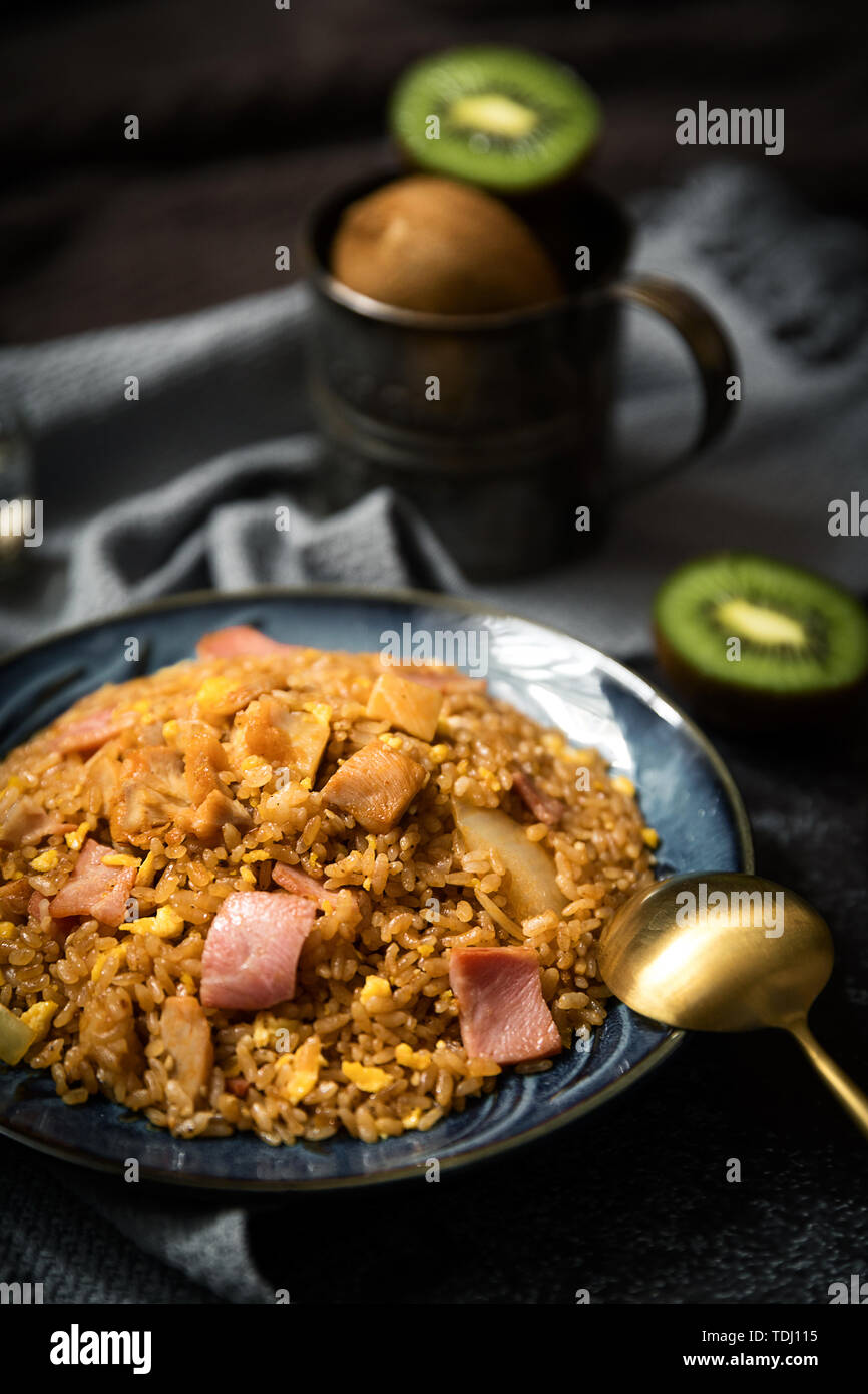 Chicken, bacon, fried rice Stock Photo Alamy