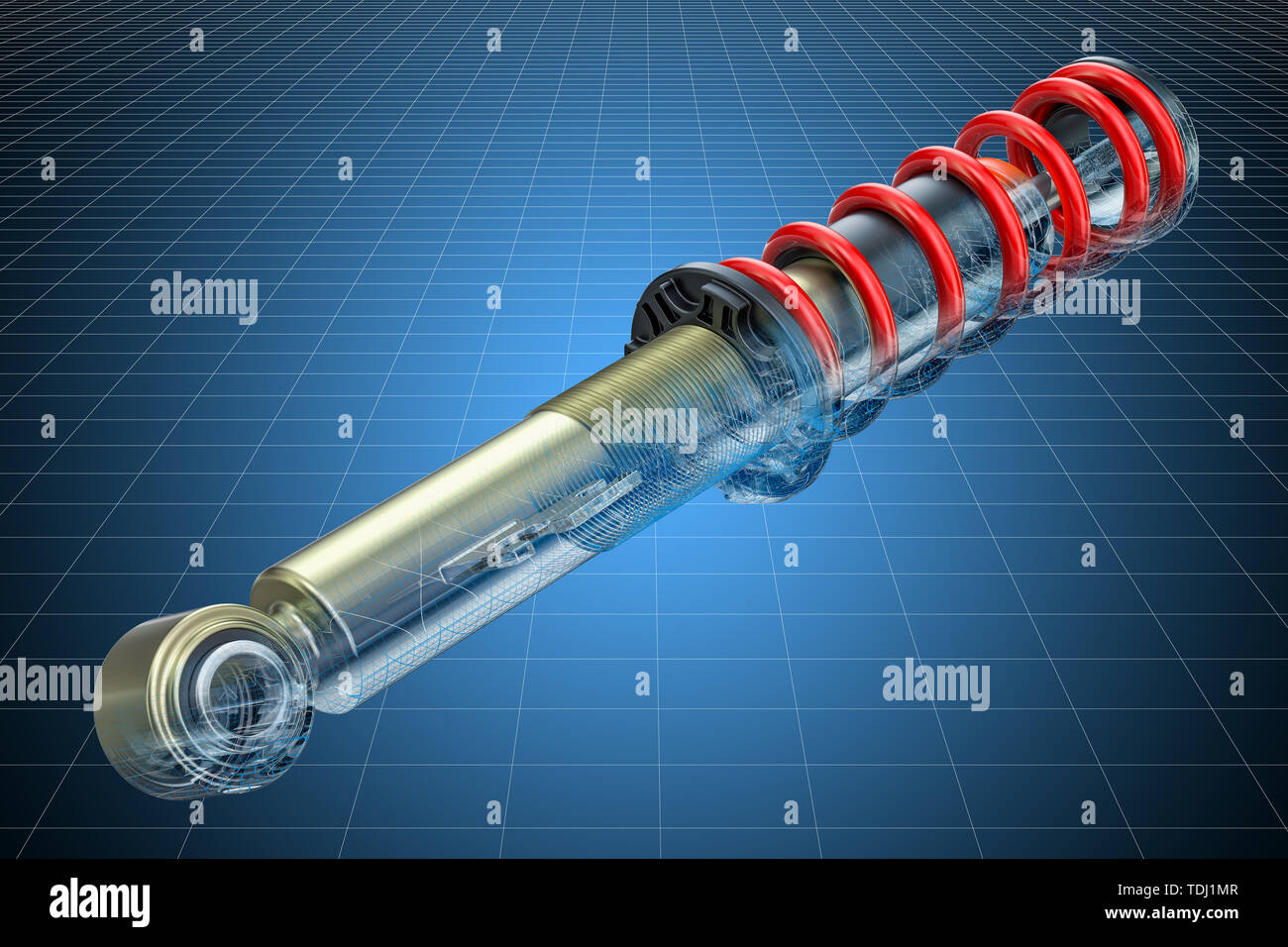 Visualization 3d cad model of car shock absorber, blueprint. 3D