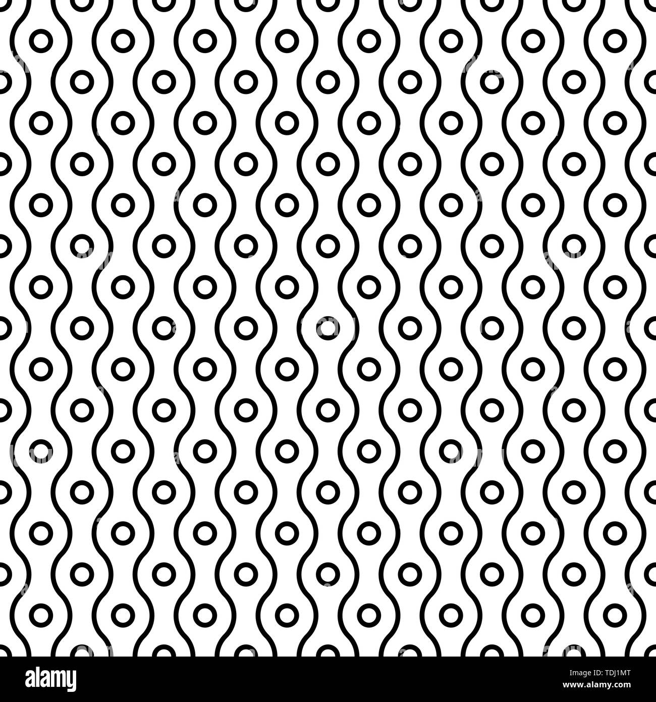 Seamless small circles and wavy linear grid Stock Vector