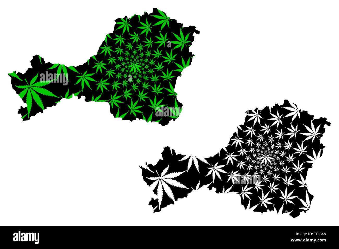 Tuva (Russia, Subjects of the Russian Federation, Republics of Russia) map is designed cannabis leaf green and black, Tyva Republic map made of mariju Stock Vector