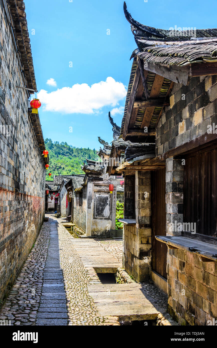 ancient residential buildings in pian Stock Photo