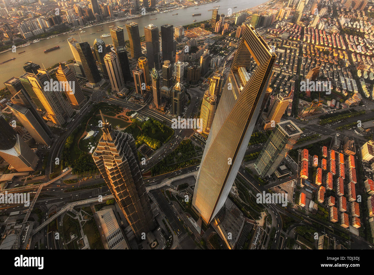 Aerial view of Shanghai Jinmao Building Global Financial Center Shanghai Stock Photo