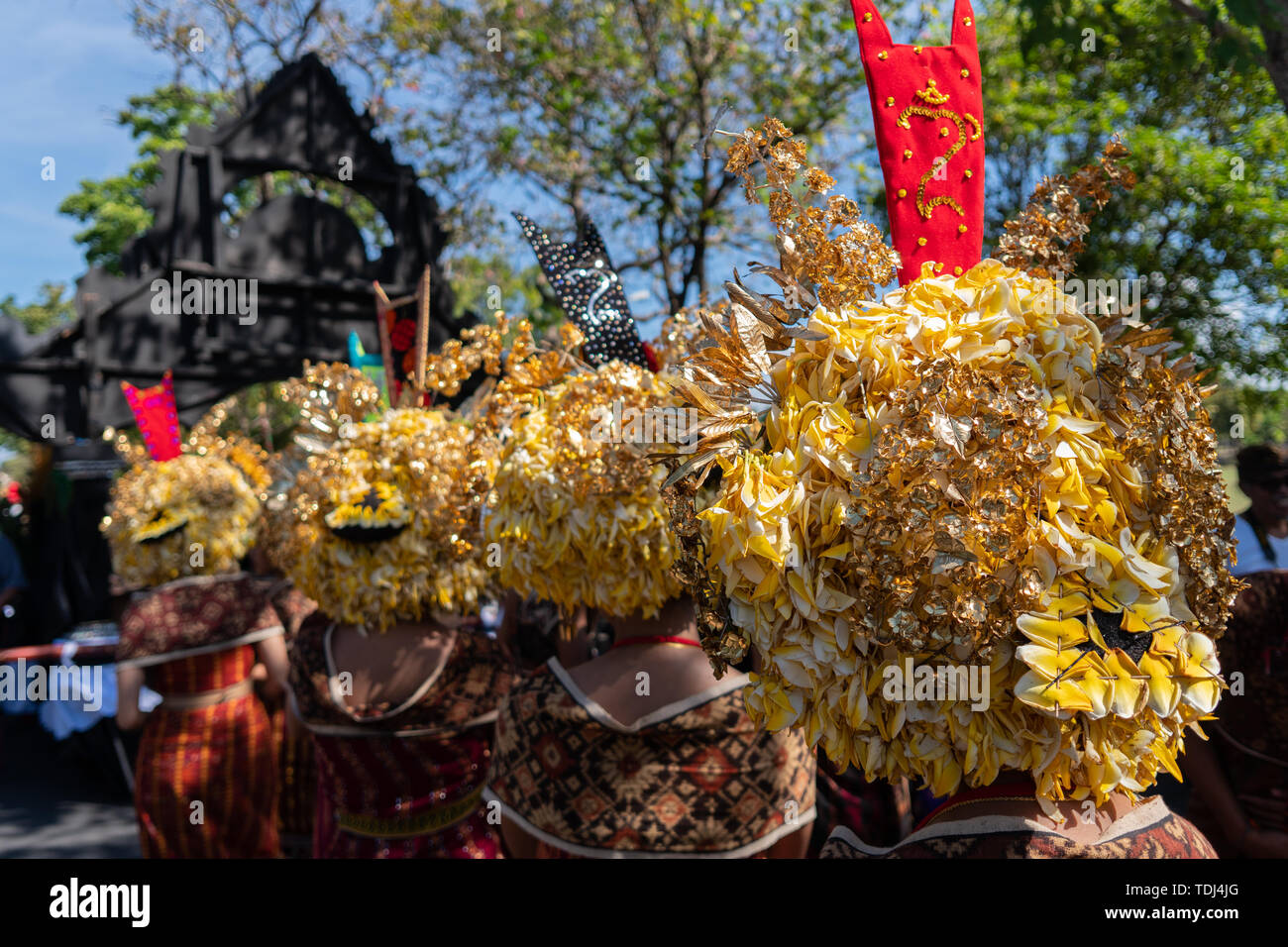 Young Balinese women wearing traditional Balinese headdress and traditional sarong at the opening ceremony of the Bali Art Festival 2019. This is free Stock Photo