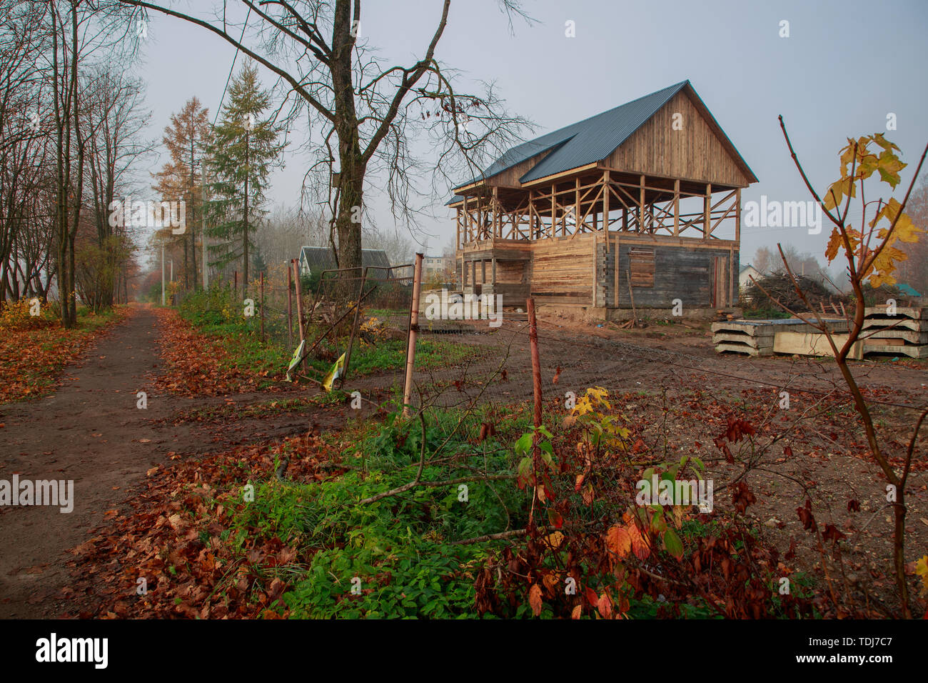 wooden construction of the house in the daytime outside view Stock Photo