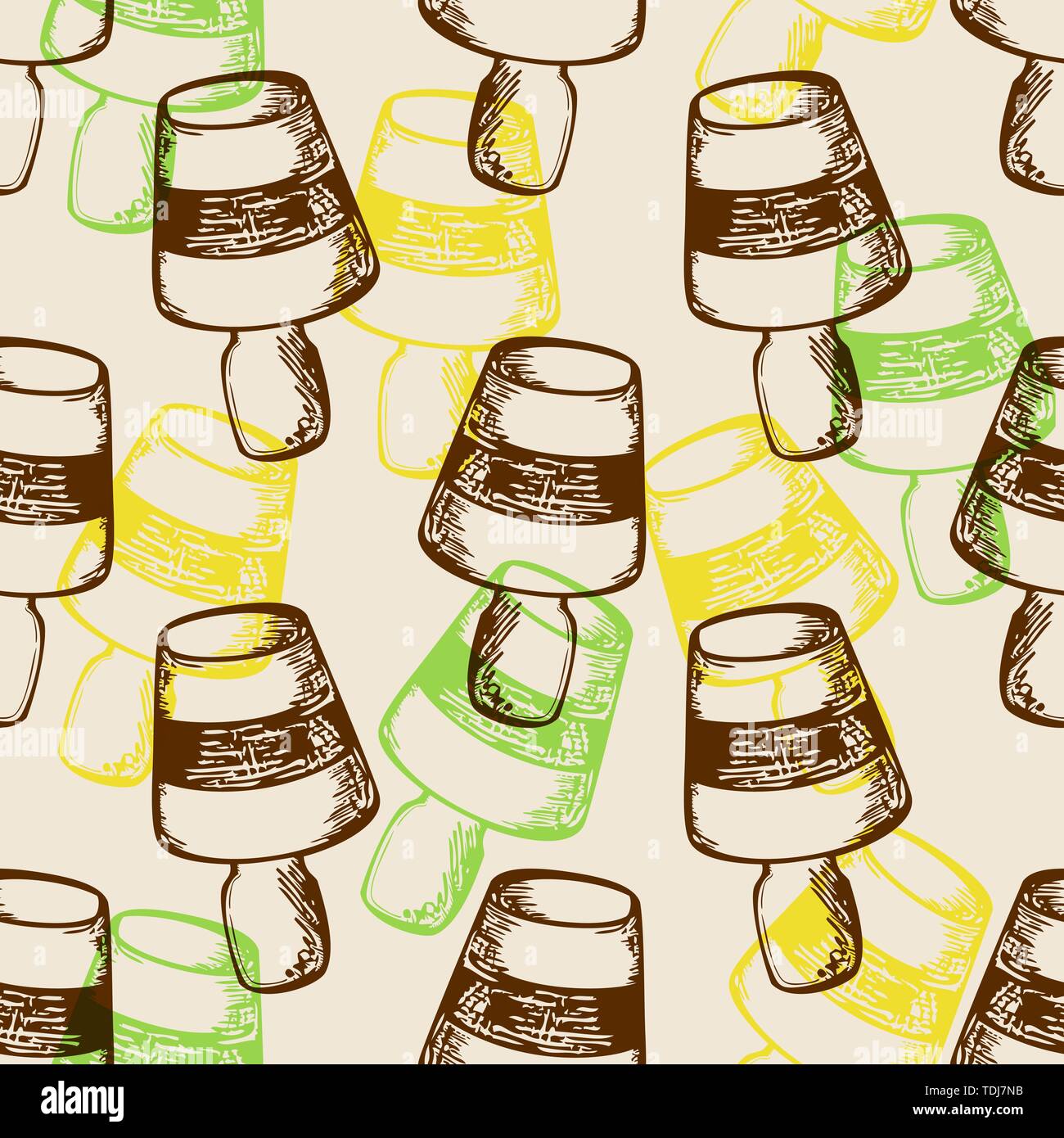 Vintage summer seamless pattern with ice cream. Hand drawn vector ...
