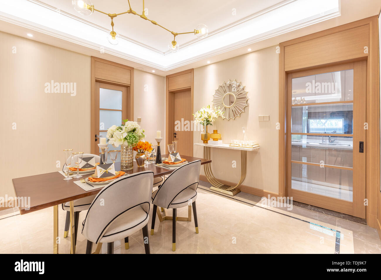 Design of Internal Space of Model Room of Modern Home Restaurant Stock Photo