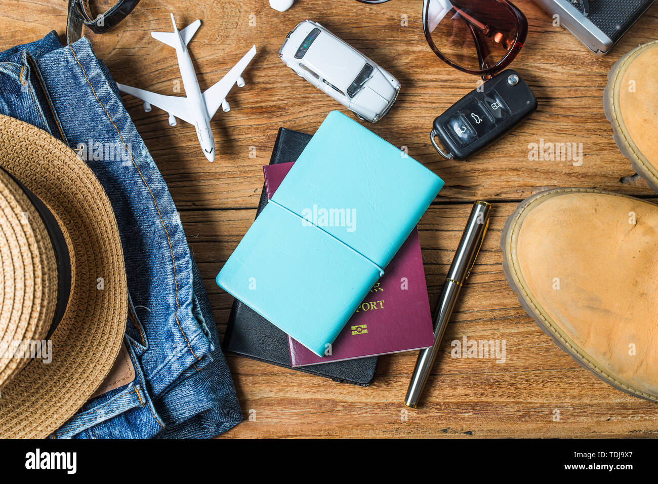Travel accessories costumes. Passports,luggage,The cost of travel maps ...