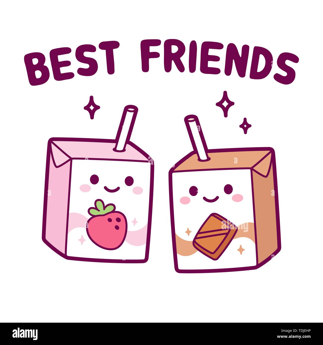Cute cartoon strawberry and chocolate milk box, Best friends couple. Two  kawaii milk cartons with drinking straw and smiling face. Isolated vector  cli Stock Vector Image & Art - Alamy