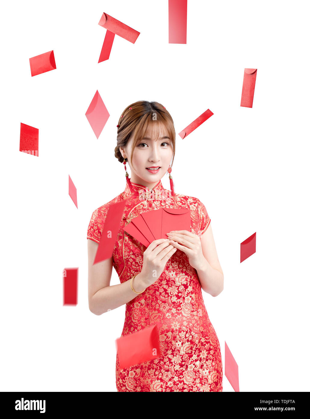 Red envelopes rain beauty on white background Stock Photo Alamy