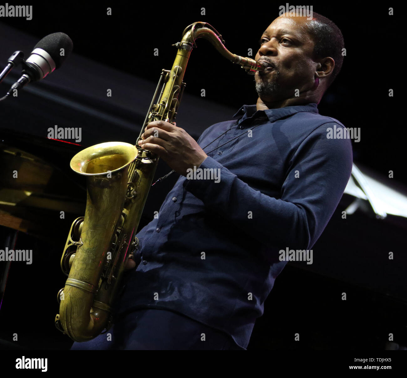 June 15, 2019 - New York City, New York, U.S. - Jazz saxophonist RAVI COLTRANE (son of pianist Alice Coltrane and saxophonist John Coltrane) performs in DeJohnette, Coltrane, and Garrison Trio  during the 'Sony Presents Blue Note Jazz Festival' held at SummerStage, Central Park. (Credit Image: © Nancy Kaszerman/ZUMA Wire) Stock Photo