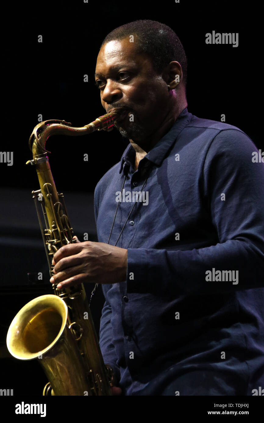 June 15, 2019 - New York City, New York, U.S. - Jazz saxophonist RAVI COLTRANE (son of pianist Alice Coltrane and saxophonist John Coltrane) performs in DeJohnette, Coltrane, and Garrison Trio  during the 'Sony Presents Blue Note Jazz Festival' held at SummerStage, Central Park. (Credit Image: © Nancy Kaszerman/ZUMA Wire) Stock Photo