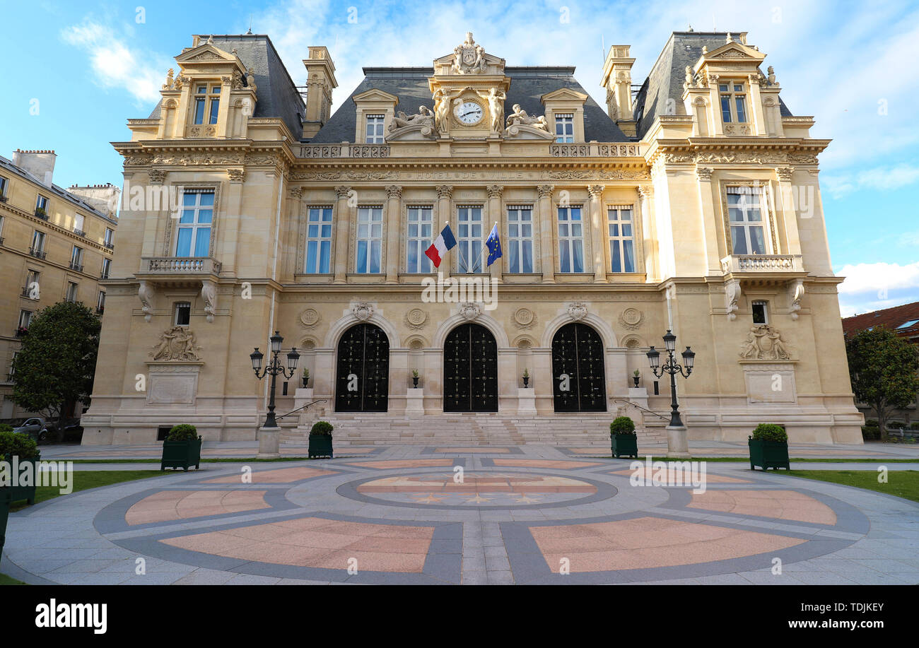 The historic facade of town hall of Neuilly-sur-Seine , France. Stock Photo