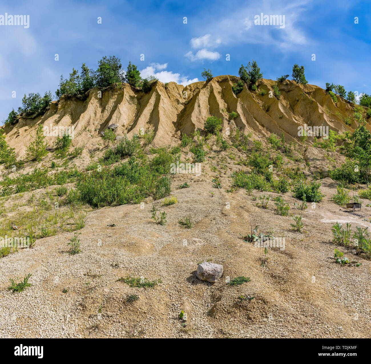 Quarries for the extraction of limestone. A mound formed by small piles