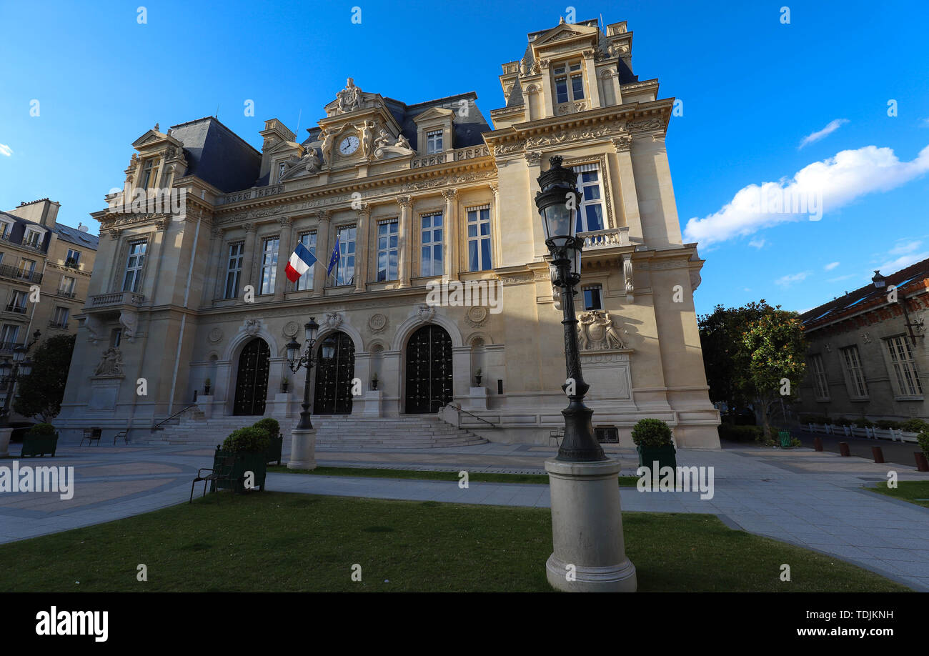The historic facade of town hall of NeuillysurSeine , France Stock