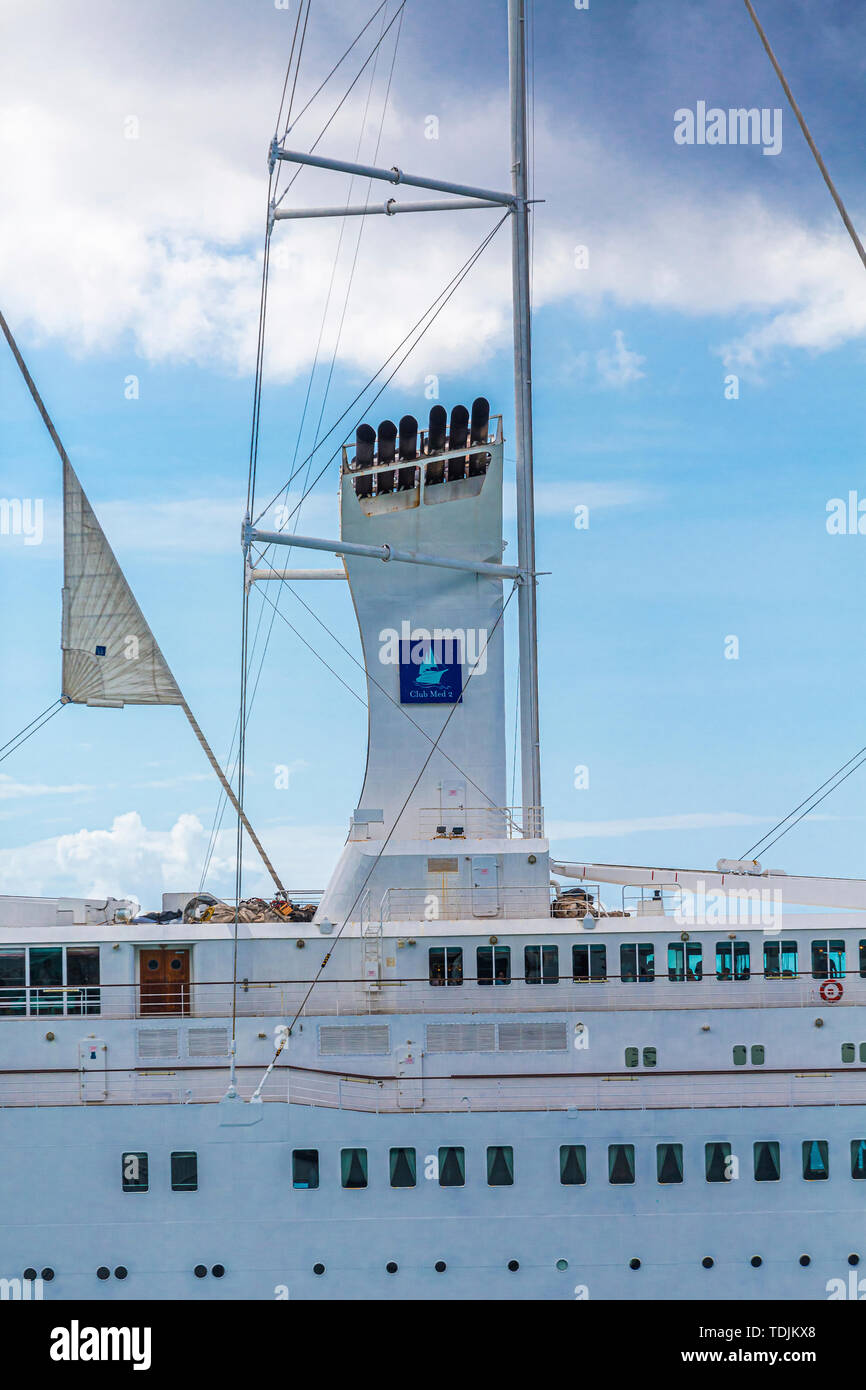BRIDGETOWN, BARBADOS - November 22, 2016: Club Med is a private company headquartered in France, specializing in all-inclusive holidays. Club Med 2 is Stock Photo