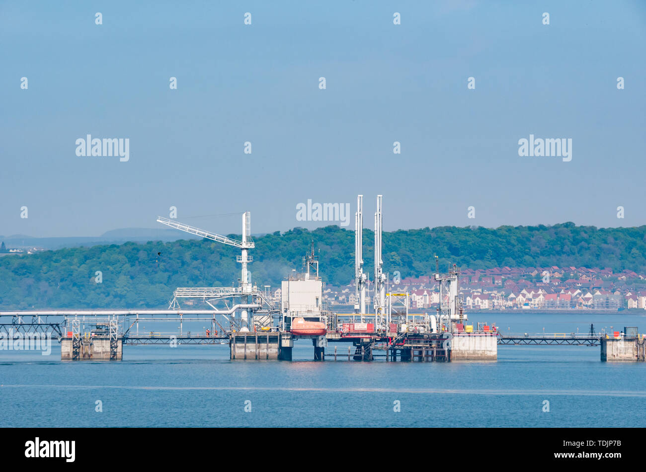 Hound Point industrial marine terminal for oil industry, Firth of Forth, Scotland, UK Stock Photo