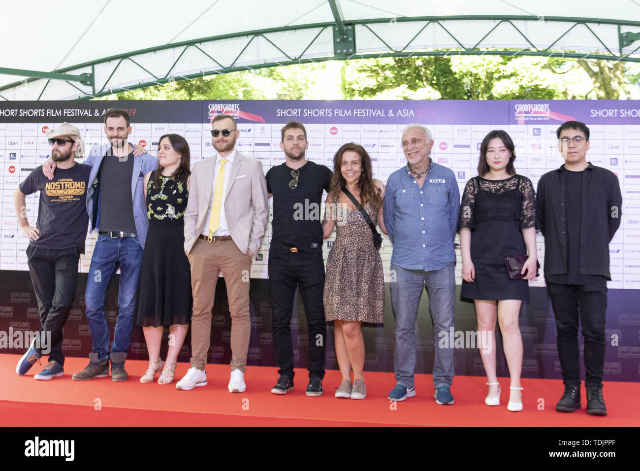 June 16, 2019 - Tokyo, Japan - Guests and filmmakers pose for the cameras  on the red carpet during the Short Shorts Film Festival & Asia 2019 (SSFF &  Asia) Award Ceremony