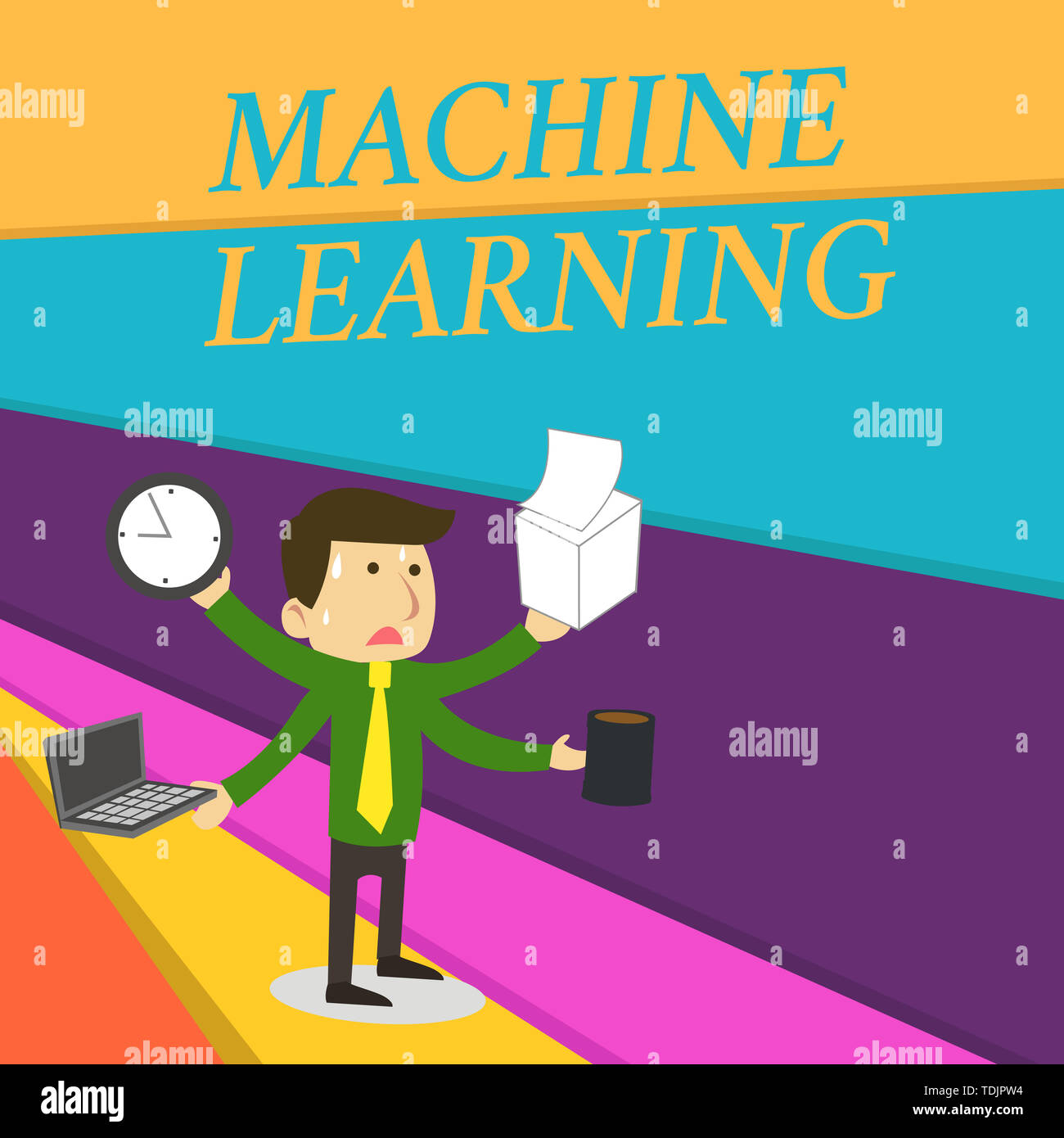 Handwriting text writing Machine Learning. Conceptual photo give computers the ability to be taught with data Stressed Out Male Employee Manager Many  Stock Photo