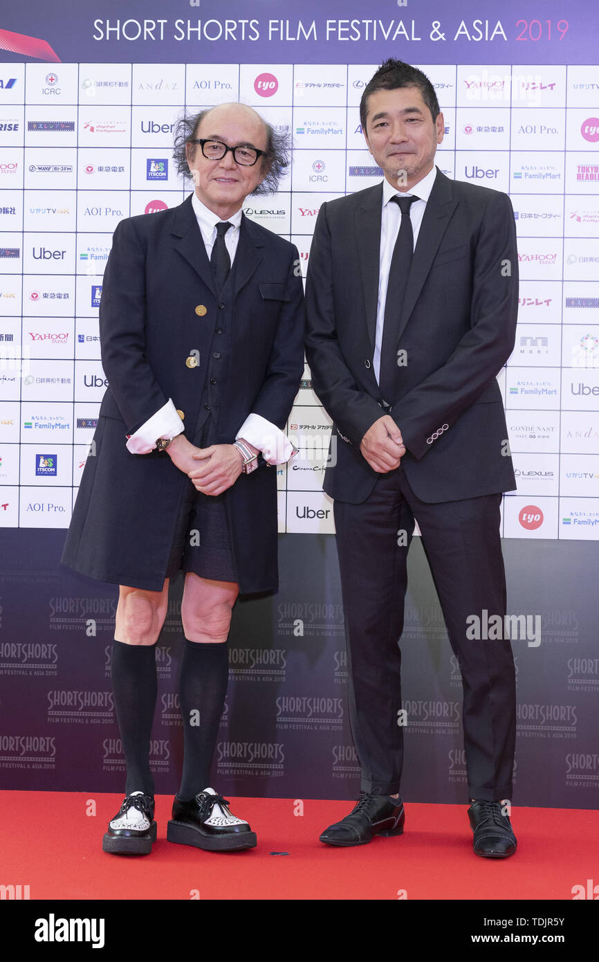June 16, 2019 - Tokyo, Japan - (L to R) Magazine editor Masafumi Suzuki and  Jun Kitada pose for the cameras on the red carpet during the Short Shorts  Film Festival &