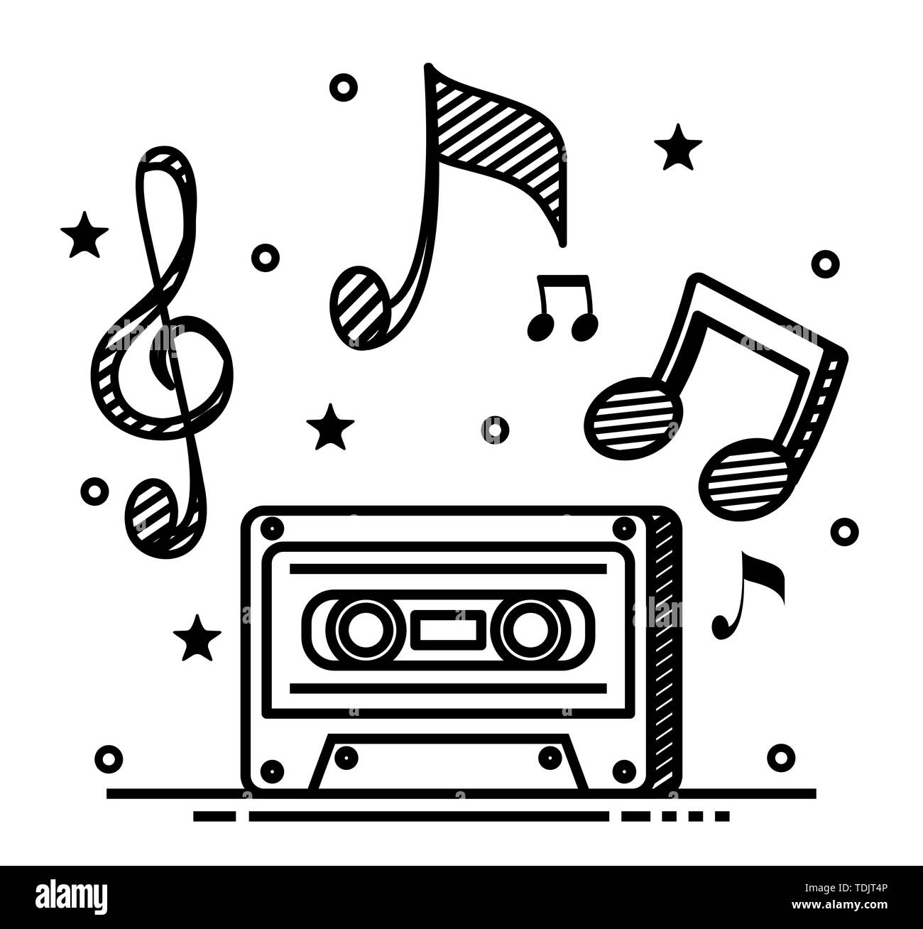 cassette melody with music notes rhythm and star Stock Vector