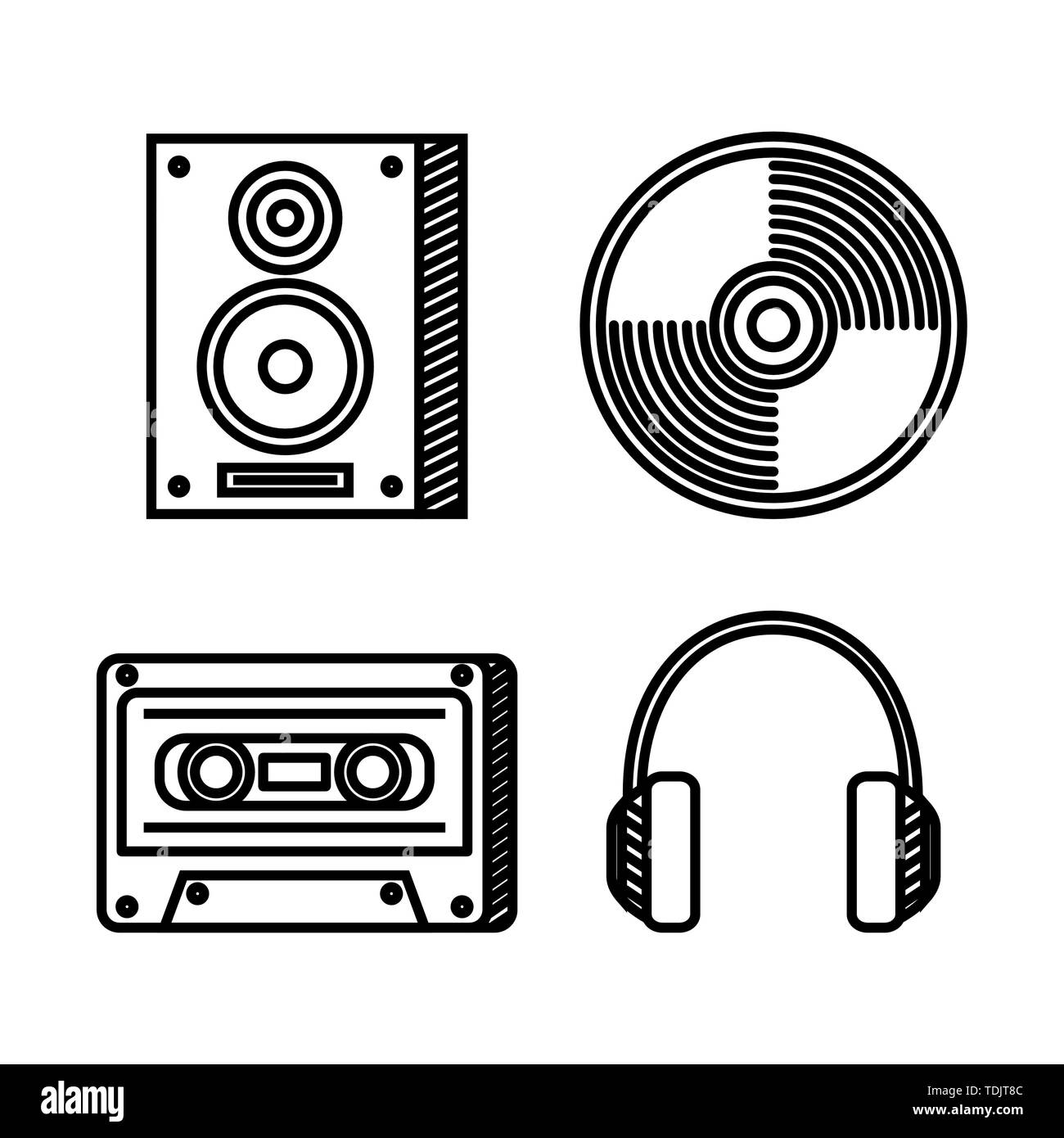set of stereo with cd and cassette with headphones Stock Vector Image ...