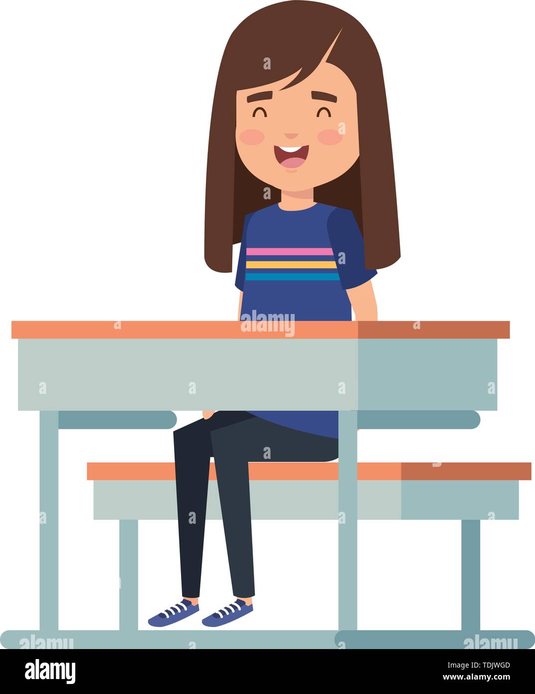 cute little student girl in school desk Stock Vector Image & Art - Alamy