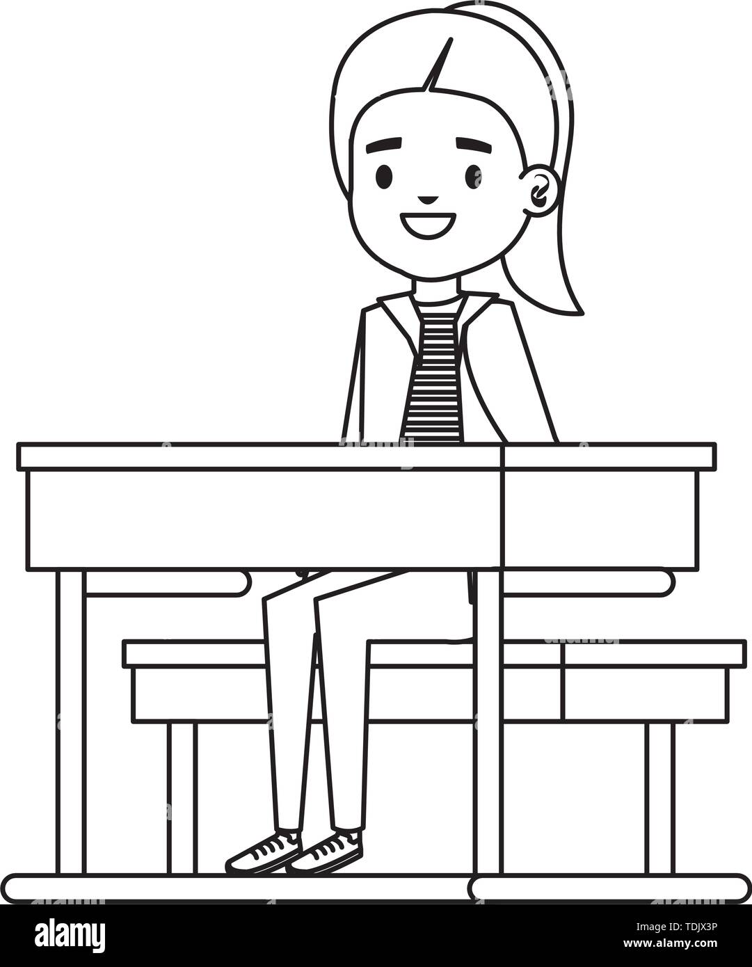cute little student girl in school desk Stock Vector Image & Art - Alamy