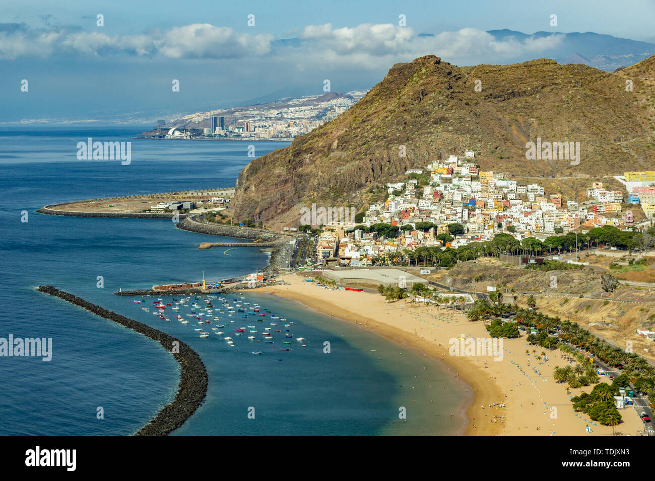 Aerial view on Teresitas beach near Santa Cruz de Tenerife. Canary islands, Spain. Stock Photo