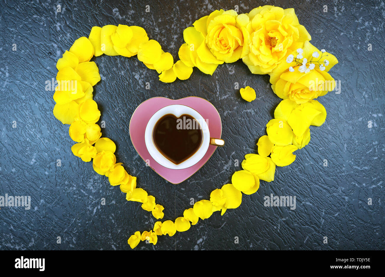 Good morning concept with coffee cup in heart made from fresh ...