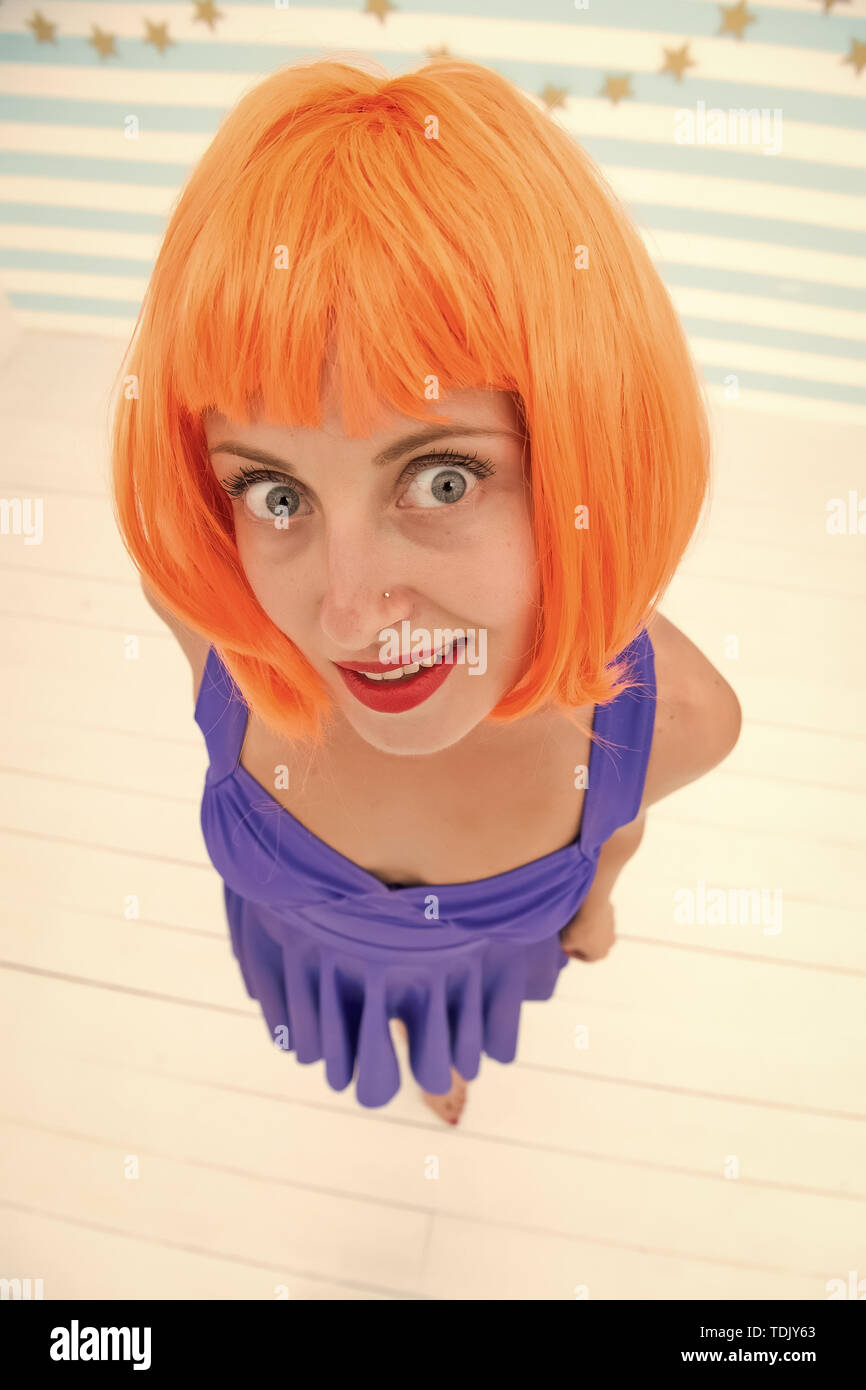 Crazy Girl Advertising Her Orange Hairstyle Time For New Haircut