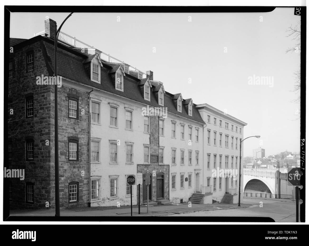 OBLIQUE VIEW, NORTH (FRONT) ELEVATION OF ORIGINAL BUILDING AND WEST