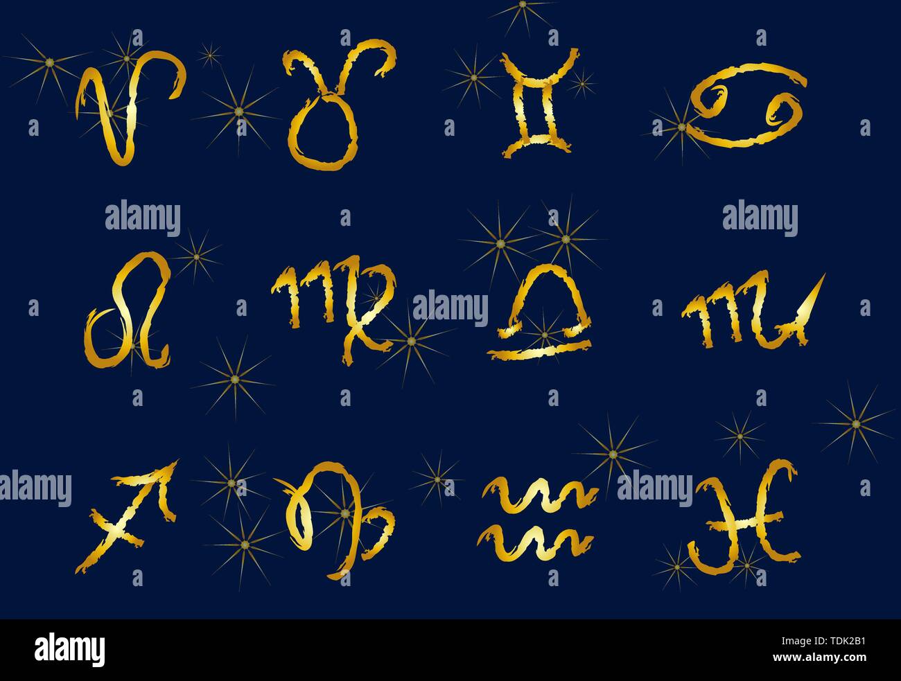 Set of golden Zodiac signs on a dark background. Square icons Stock ...