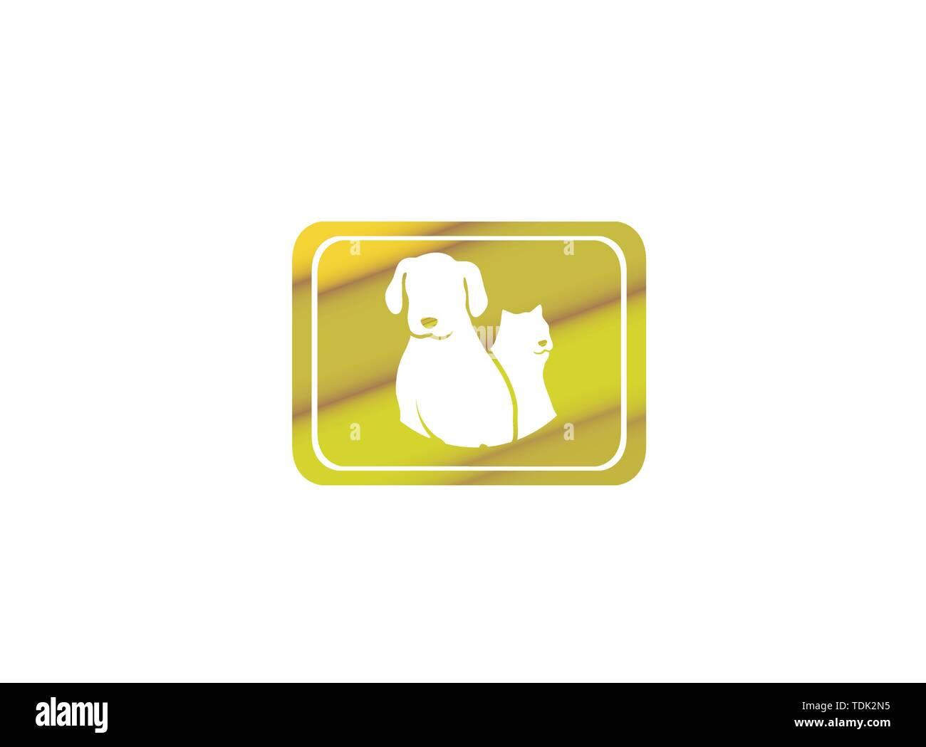 Dog beside cat a friendly pet family logo design illustration in a shape icon Stock Vector