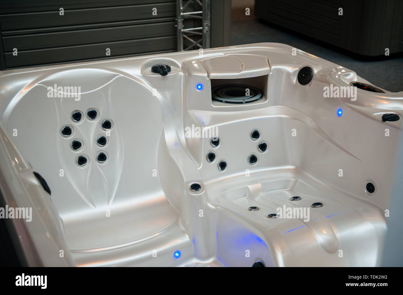 Luxury modern empty jacuzzi with multiple turbojet stream orifices