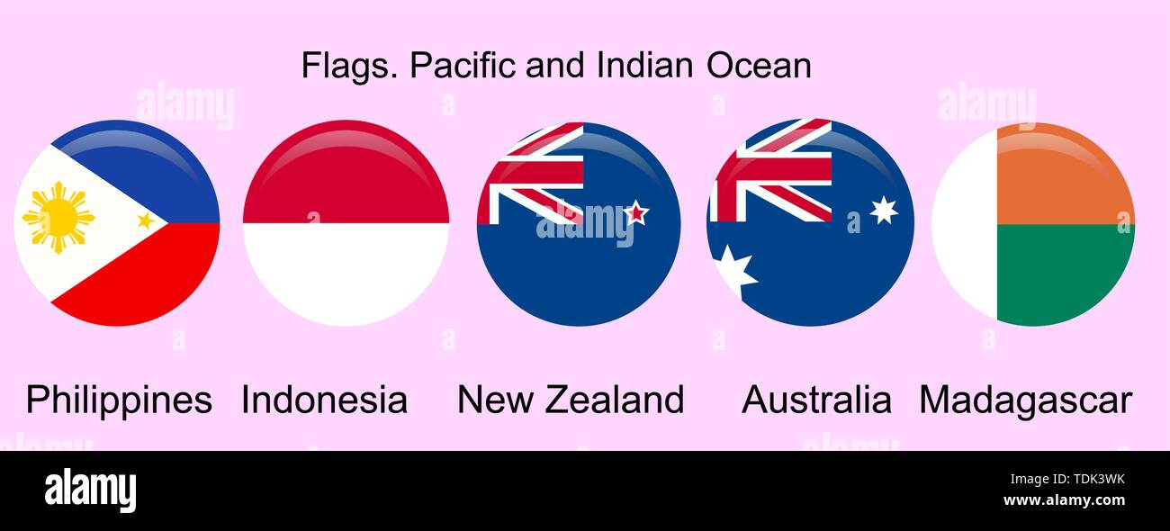 Flags of Oceania countries in original colors. Philippines, Indonesia