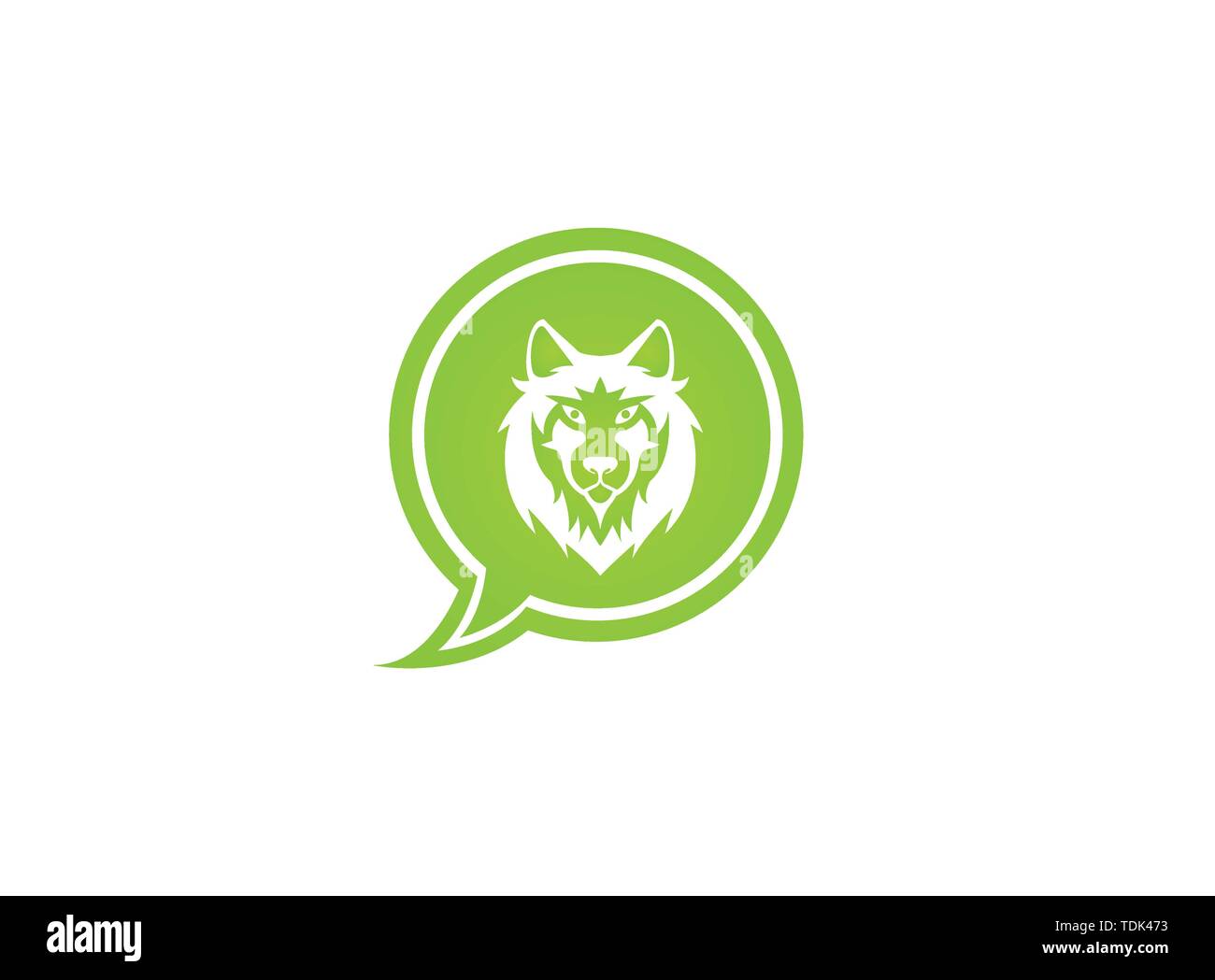 Wolf head and face looking in front in a chat icon for logo design Stock Vector