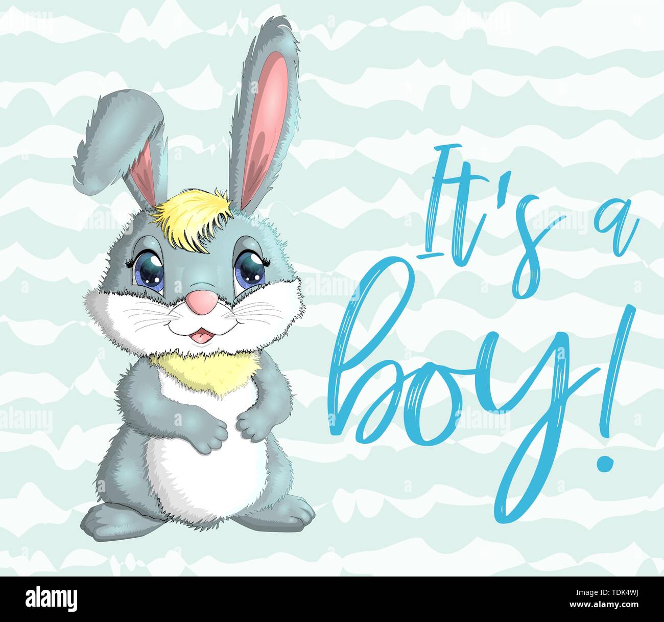 Baby Shower greeting card with a Cute Rabbits boy Stock Vector Image ...