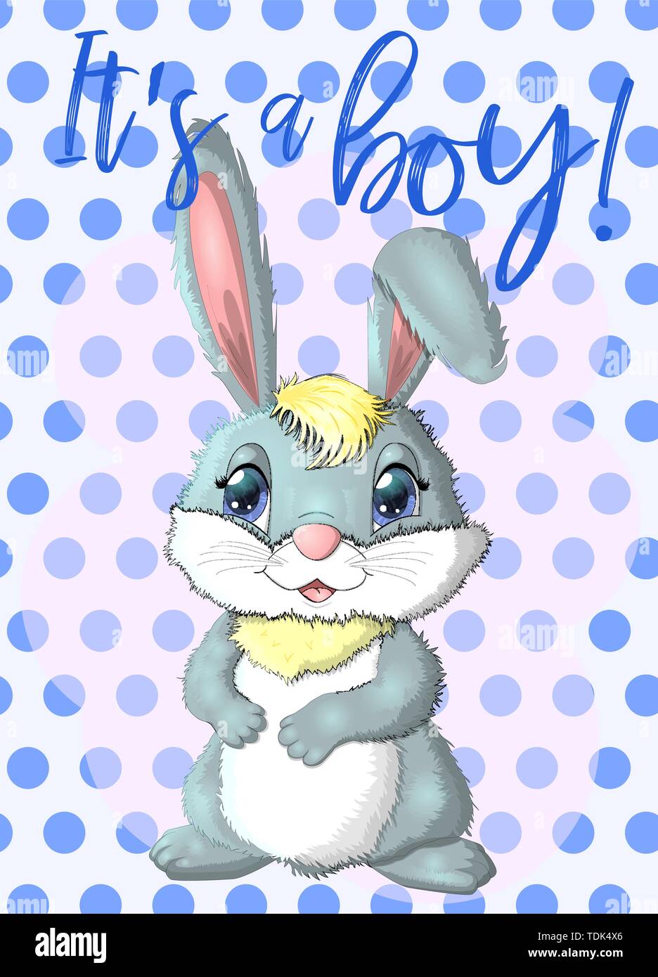 Baby Shower greeting card with a Cute Rabbits boy Stock Vector Image ...