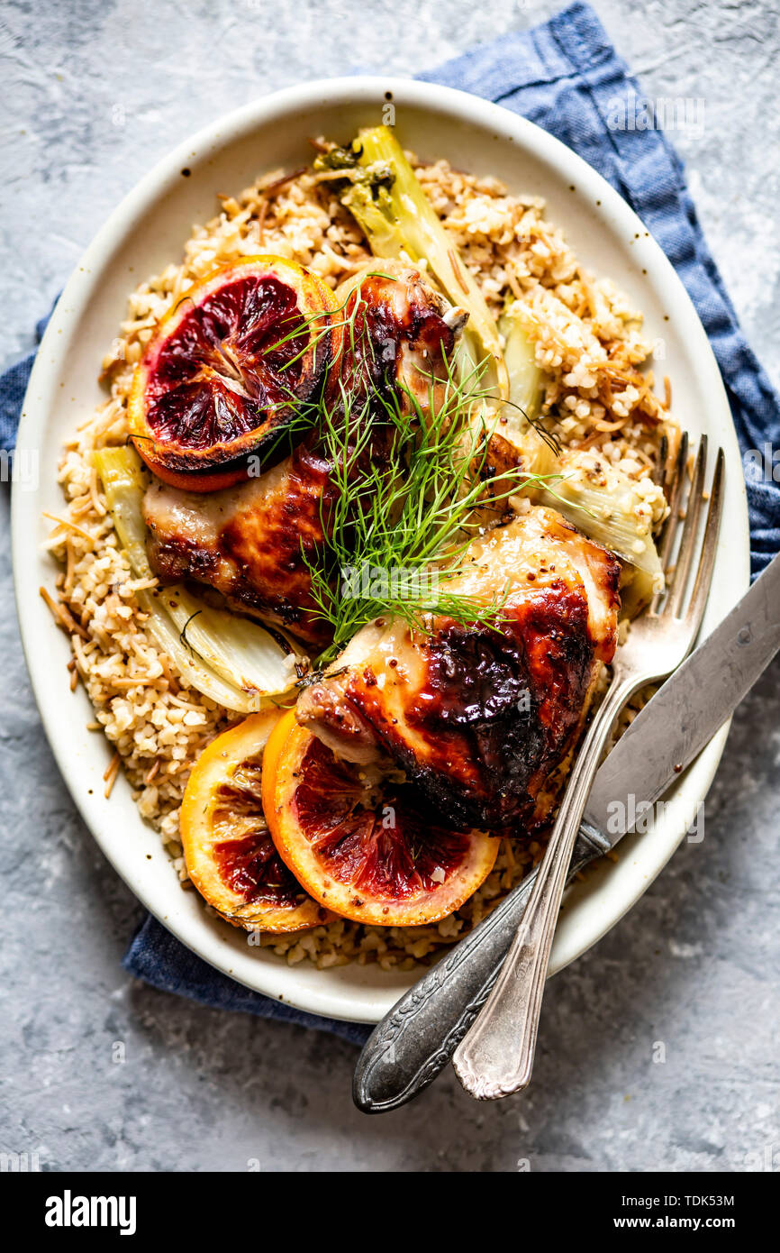 Roasted Chicken with Fennel and Oranges Stock Photo Alamy