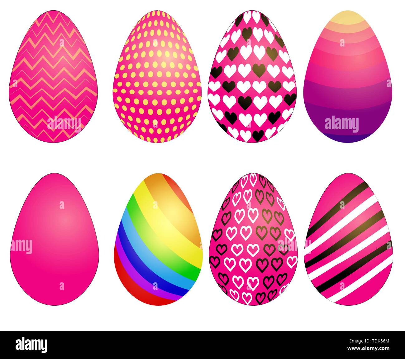 Set of Easter eggs with different texture on white background.Spring holiday. Happy easter eggs Stock Vector