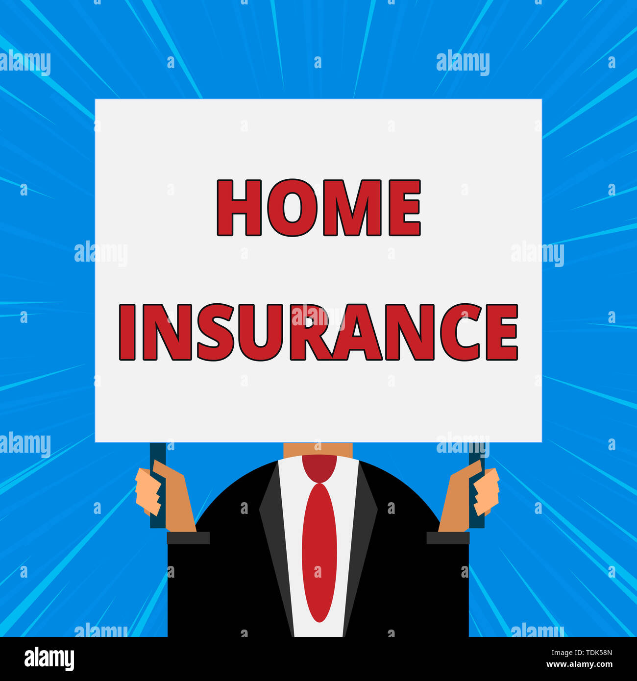 Handwriting text writing Home Insurance. Conceptual photo Covers looses and damages and on accidents in the house Just man chest dressed dark suit tie Stock Photo