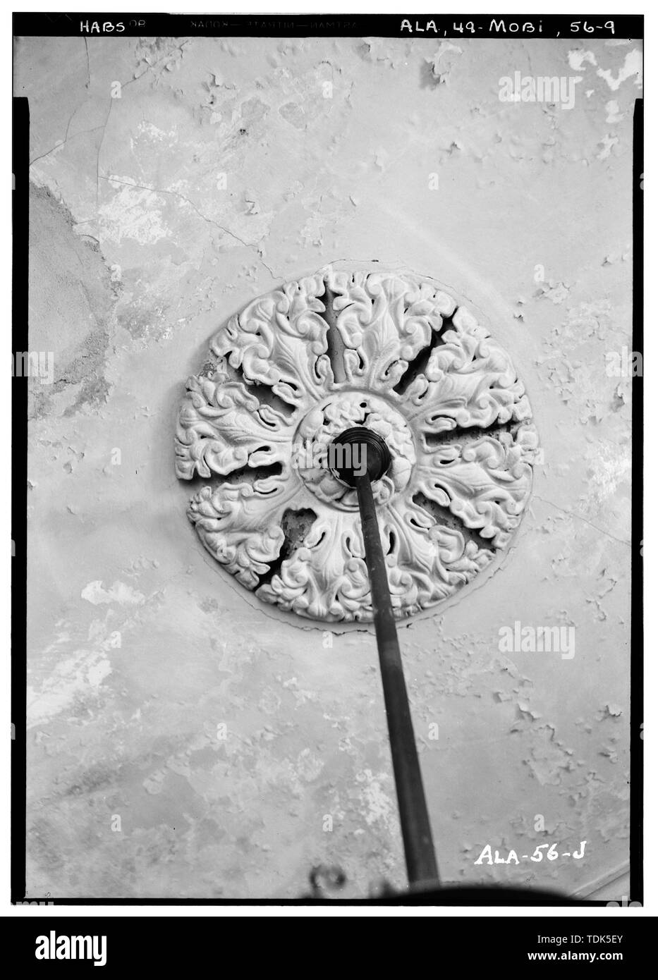 Historic American Buildings Survey E. W. Russell, Photographer, March 24, 1936 ORNAMENTAL PLASTER ROSETTE (CEILING OF HALL) 1st FLOOR) - Horta-Semmes House and Fence, 802 Government Street, Mobile, Mobile County, AL Stock Photo