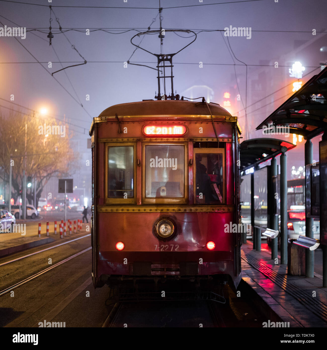 Old streetcar in Dalian Stock Photo