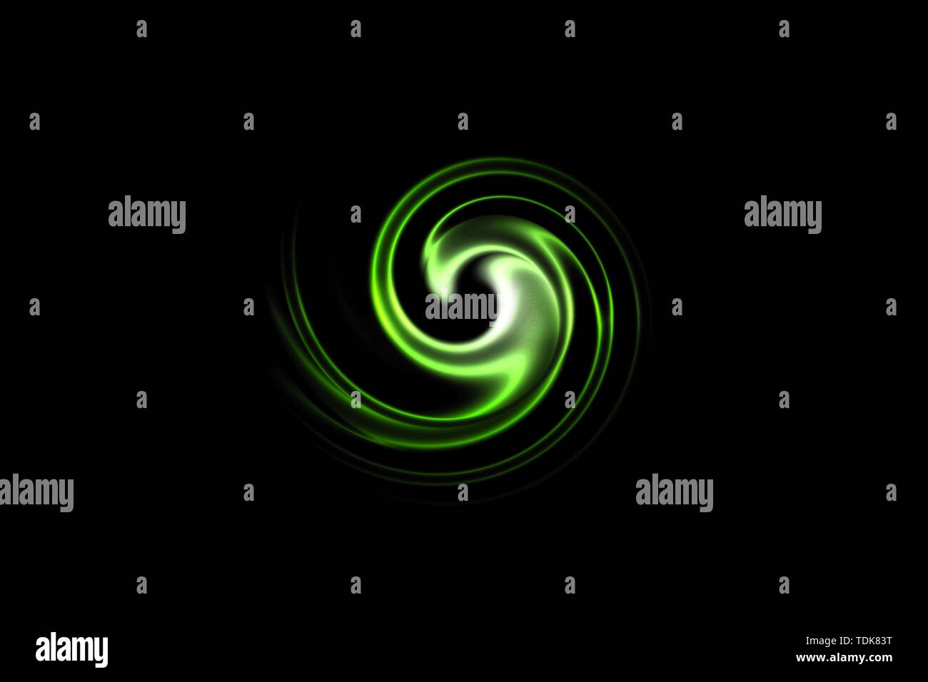Abstract light green vortex with circle spiral on black background ...