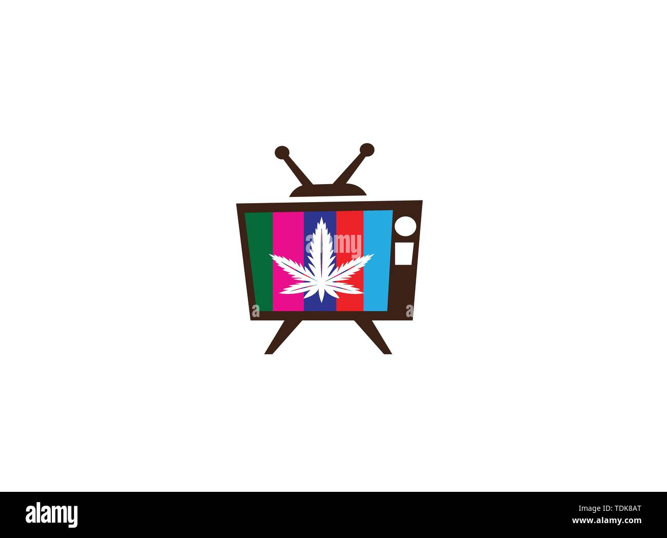 Medical Marijuana Cannabis hemp Logo design illustration in an old tv