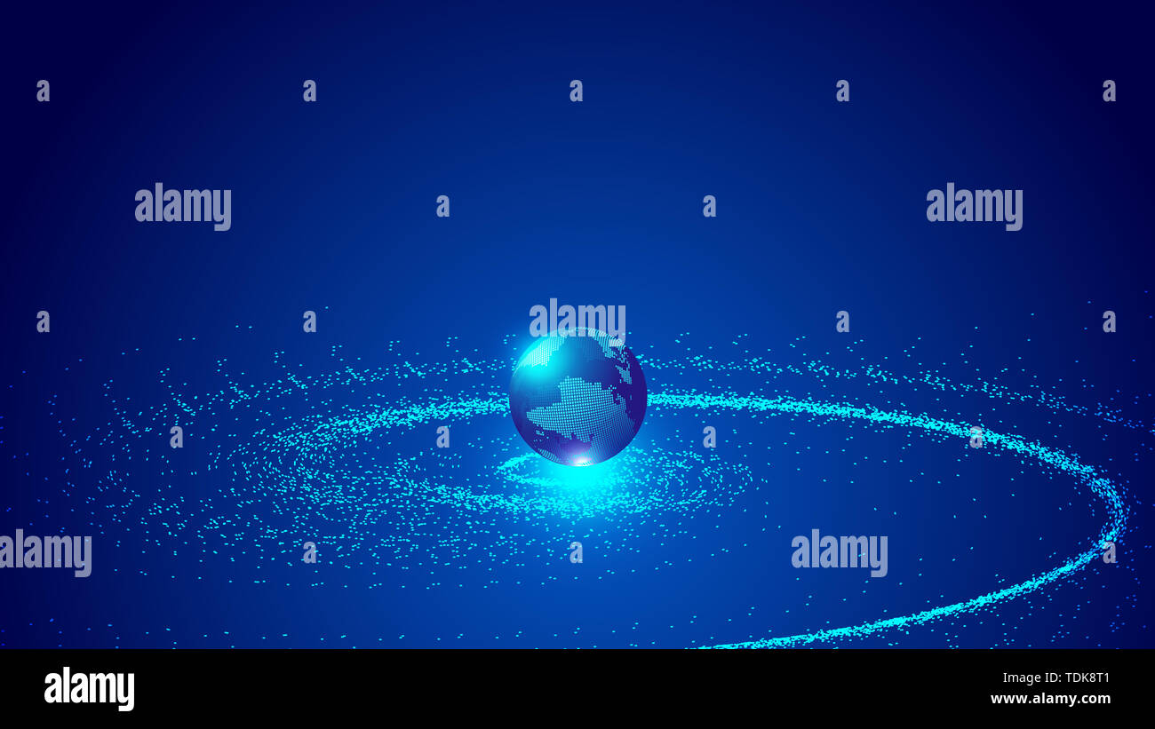 Dark blue cosmic vortex, three-dimensional planet, particle ...