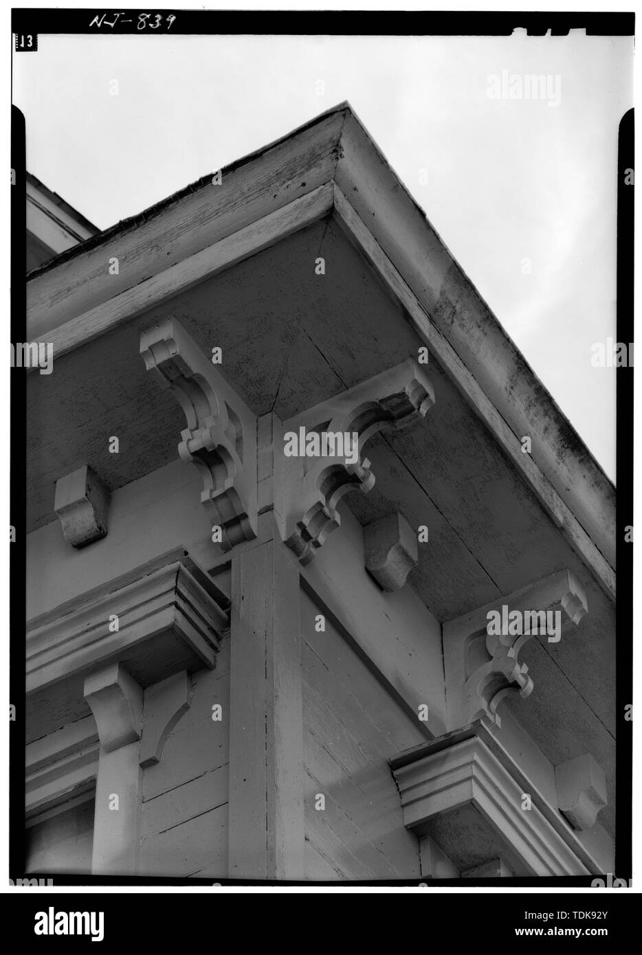 October 1972 DETAIL OF CORNICE BRACKETS, NORTH SECTION - Mullica Hill Town Hall, South Main Street (Bridgeton Pike) and Woodstown Road, Mullica Hill, Gloucester County, NJ Stock Photo