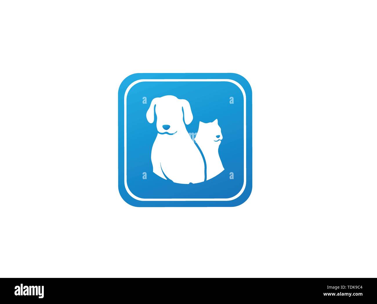 Dog beside cat a friendly pet family logo design illustration in a shape icon Stock Vector